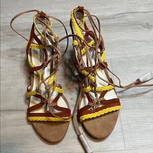 BCBGeneration Brown and Yellow Lace-Up Sandals